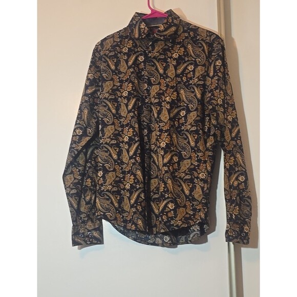 Consequence Button Up Shirt Mens Size S Black Paisley Floral Long Sleeve Stretch - Picture 1 of 4